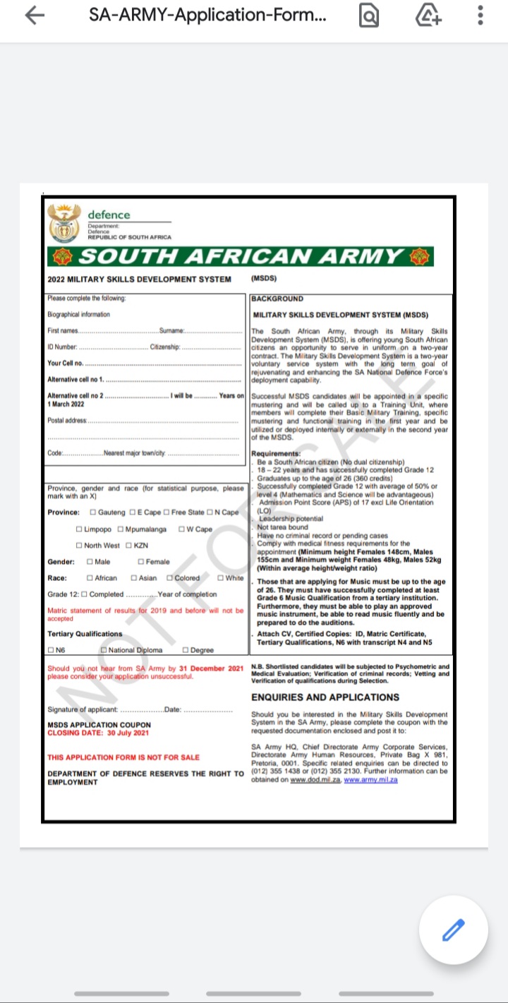 Sa Army Application Forms 2023 Closing Date Printable Forms Free Online